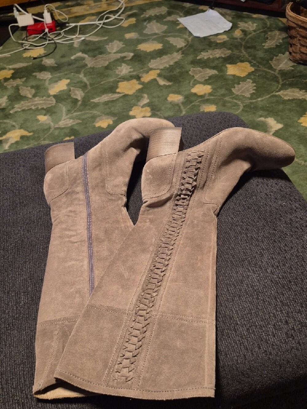 Franco Sarto Taupe Suede Over-the-Knee Boots with Braided Panel - Picture 4 of 9